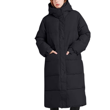 Ovingeta Women's Winter Coats Long Down Parka Jacket Thickened Warm Jackets Full Zip Outwear Notch Lapel Hoodie Quilted Puffer Coat