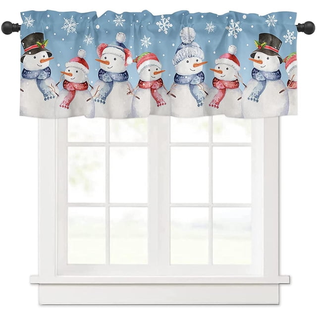 Outdoor Christmas Decorations Curtain Christmas Snowman Curtain Kitchen Rod Pocket White Snowflake Window Curtain Short Topper Curtains For Winter Holiday Christmas Decorations Polyester curtains
