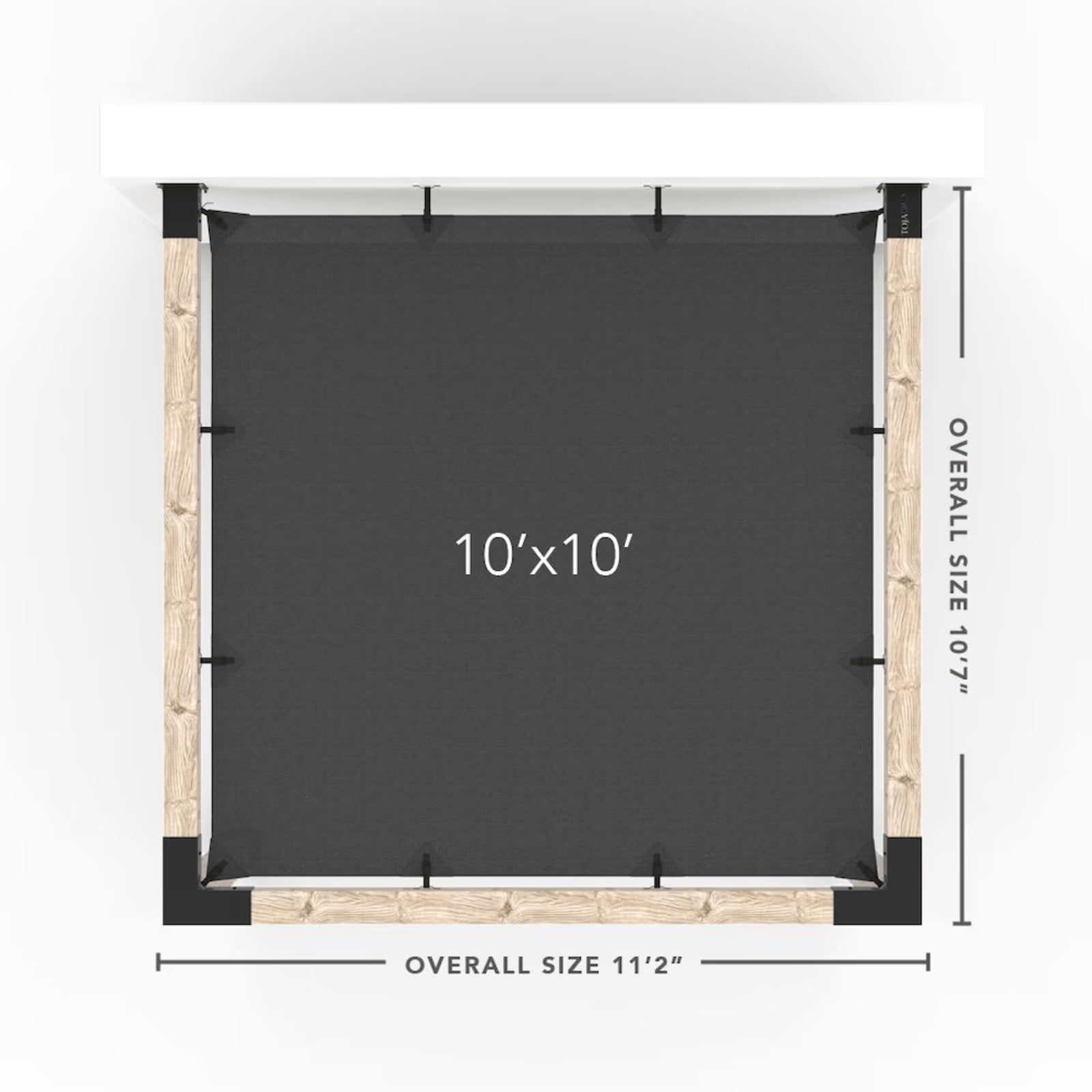 Kit de pergola murale Toja 10'x12' avec voile d’ombre en graphite pour poteaux en bois 6x6
