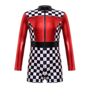 Aislor Combinaison de Course pour Filles, Combinaison pour Enfants Pilote de Course, Justaucorps à Manches Longues, Tenue de Course d'Halloween Carnaval, Rouge 8