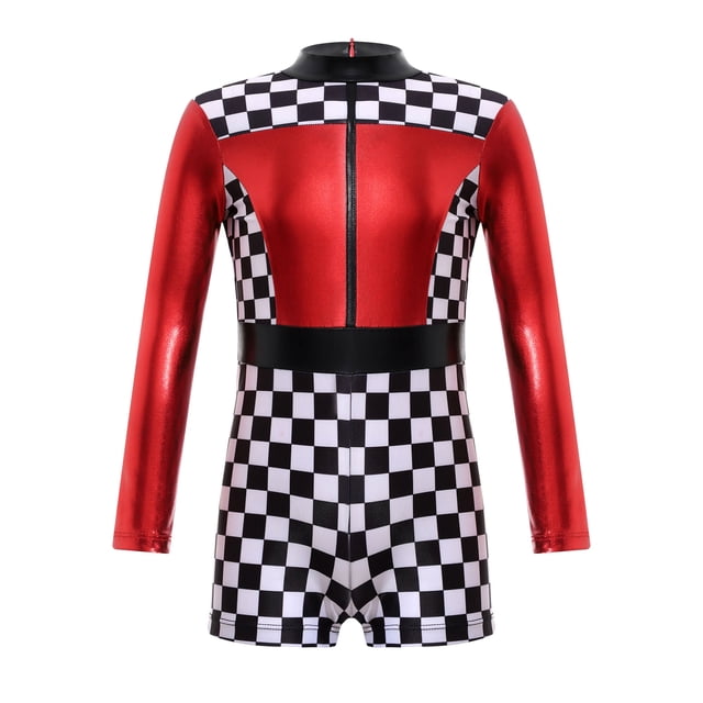 Aislor Combinaison de Course pour Filles, Combinaison pour Enfants Pilote de Course, Justaucorps à Manches Longues, Tenue de Course d'Halloween Carnaval, Rouge 8