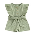 thumbnail image 1 of Toddler Baby Girl Clothes Rompers Ribbed Ruffle Sleeveless Button Belted Romper Short Jumpsuit Summer Outfit Brick Red 12-18 Months, 1 of 7