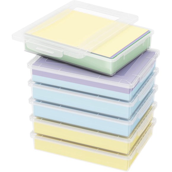 Plastic Paper Organizer with Lid, 6 Set, Fits A4, Letter & Smaller | Multi-Purpose 12.4" x 9.1" File Box with Latching Lids, Document Storage for Scrapbook, Magazine, Photo, Craft, Art Supplies