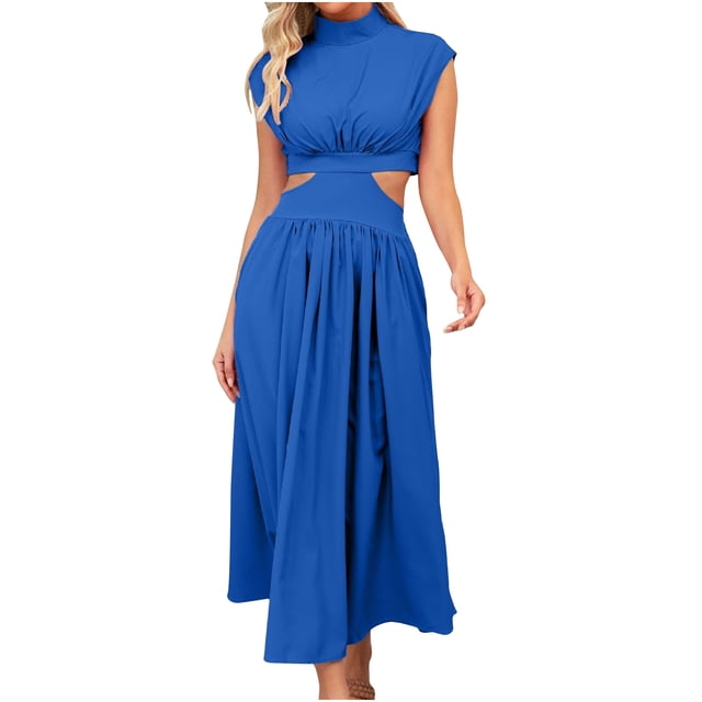 XZNGL Robe d'Été pour Femmes Aguichant Mode Femmes Été Unie Aguichant Ajourée Décontractée Mini Robe Sans Manches à Col Rond Robe d'Été Mini Robe pour Femmes Robe d'Été pour Femmes avec Manches