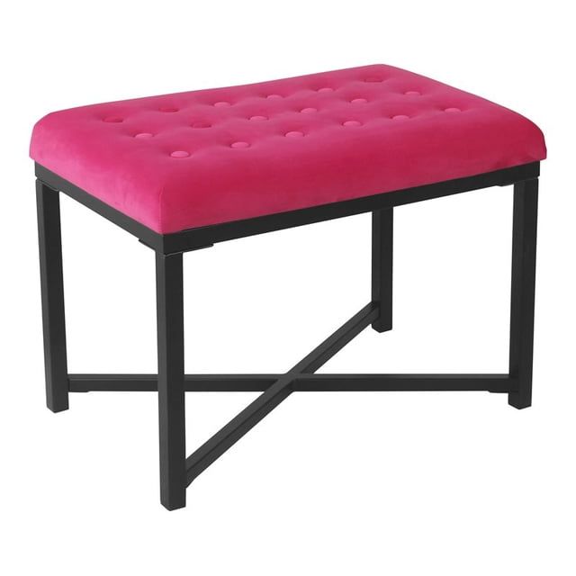 HomePop Ottomane Capitonnée Moderne en Bois et Velours, Fini Rose Foncé