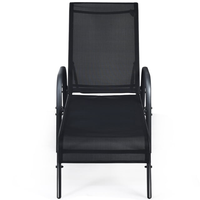 Topbuy chaise Longue Inclinable Réglable en Brun et Noir, Conçue avec un Cadre en Acier Robuste, des Accoudoirs Courbés et un Tissu Respirant et Résistant aux Intempéries. Cette chaise Longue d'Extérieur Offre Cinq positions de Dossier Réglables pour un Confort Maximal et Est Idéale pour les Jardins, les Balcons, le Bord de la Piscine Ou les Terrasses. Légère et portable pour une Assise Extérieure Polyvalente.