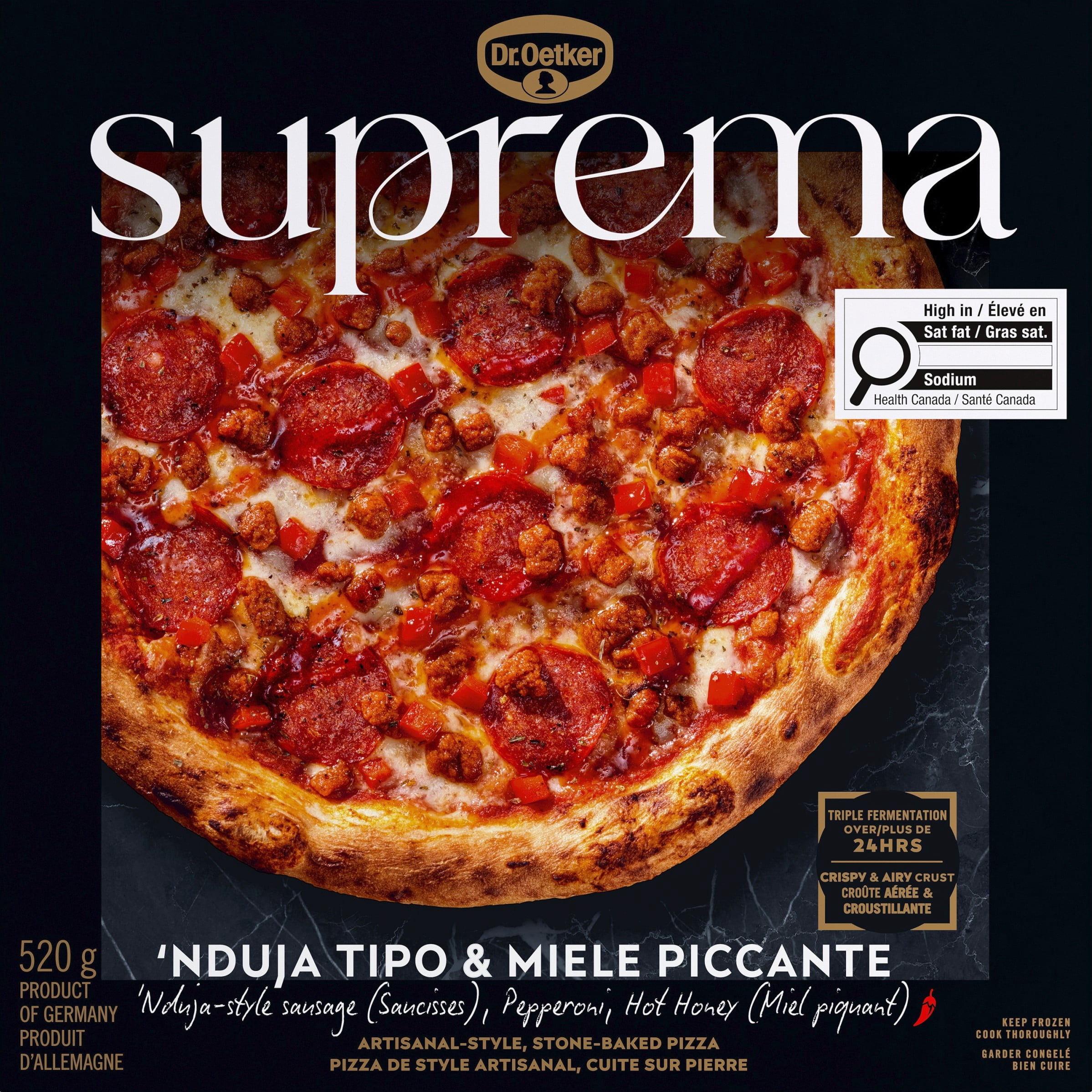 Dr. Oetker Suprema 'Nduja Tipo & Miele Piccante Pizza surgelée Napolitaine - 520G Suprema - 520G 'Nduja Tipo