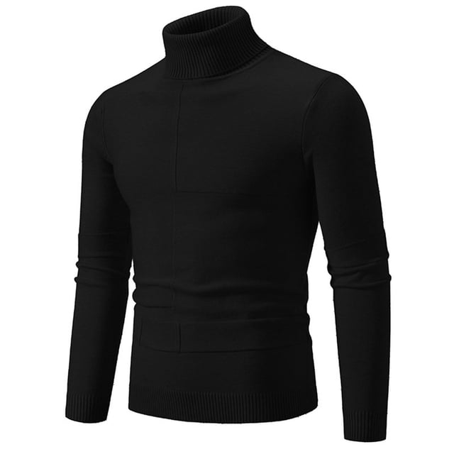 Knitted Sweater Mens Knitted Turtleneck Long Sleeve Turtle Neck Thermal Casual High Neck Sweaters Ribbed Pullover Sweater Mens Knit Pullover Sweaters Winter S-77 Black XL