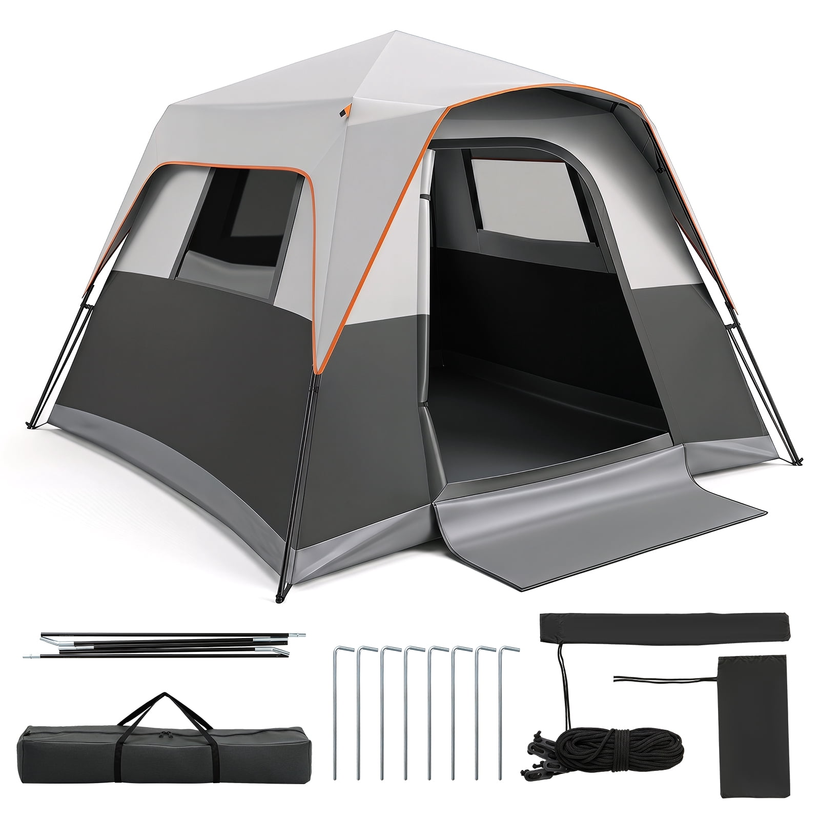Costway 6-Person Outdoor Camping Tent with Rainfly & Carrying Bag, 3000mm Water-Resistant Gray