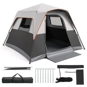 Costway 6-Person Outdoor Camping Tent with Rainfly & Carrying Bag, 3000mm Water-Resistant Gray
