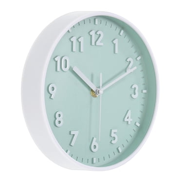 Uxcell 8 inch Plastic Wall Clock 3D Number Quartz Battery Operated Silent Non-Ticking Round Wall Clocks Light Green