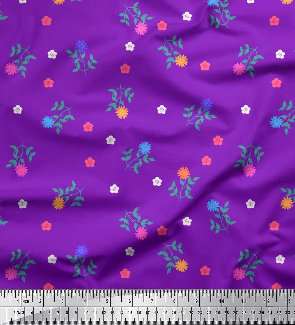 Soimoi Satin Silk Fabric Aster Floral Print Fabric by Yard 42 Inch Wide