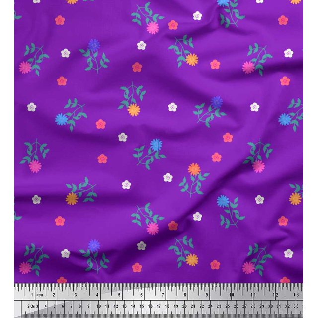Soimoi Poly Georgette Fabric Aster Floral Print Sewing Fabric Yard 52 Inch Wide