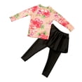 thumbnail image 1 of Zwiiyzr 2025 Filles Enfants Maillot de Bain 2 Pcs Imprimé Floral Haut anti-UV à Manches Longues et Pantalon Long avec Jupe Combinaison anti-UV Protection Uv Tenue de Plage Maillot de Bain 3-11 Ans Orange, 1 of 8