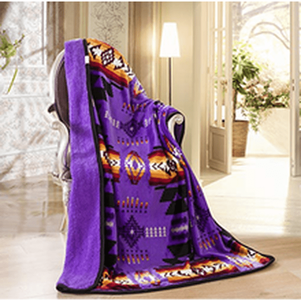 NU TRENDZ Sherpa Throw Blanket Purple 50 x 60 Indigenous Southwest