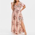 thumbnail image 4 of CEHVOM Robe Maxi Portefeuille pour Femmes Grande Taille, Manches Courtes Volantées Taille Empire Fendue Ligne A Boho Décontractée, Robes Maxi d'Été pour Cocktail et Mariage, 4 of 7