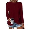 thumbnail image 2 of Plebaso Women's Long Sleeve Eyelet Tops Crew Neck Ruffle Blouses Dressy Irregular Hem Womens Spring Shirts, 2 of 7