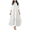 thumbnail image 1 of XDZJLR Robes pour Femmes Formelles Dames Deux Grandes Évasées Lin Ample à Manches Longues Robe en Lin, 1 of 7