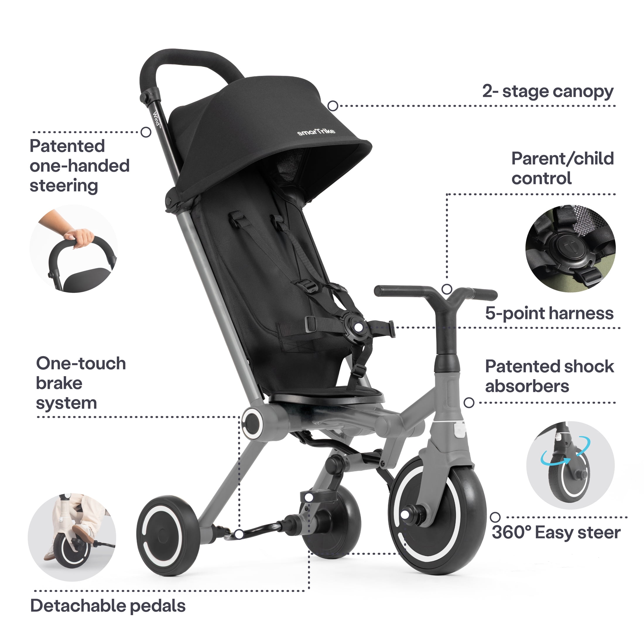 smarTrike WIND BLACK & GREY - Your everyday companion - Tricycle