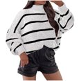 thumbnail image 1 of Besolor Chandails à Demi-Col Roulé pour Femmes, Tricot Rayé à Manches Longues, Chandail Ample Décontracté, Hauts d'Automne, Blouses Tendance, 1 of 6