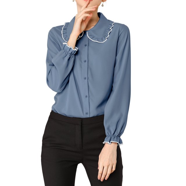 INSPIRE CHIC Chemises de Travail pour Femmes à Volants Doux Col Peter Pan Boutonnées