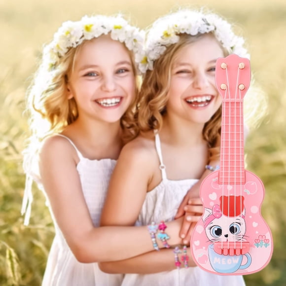 Jouet Ukulélé pour Enfants Mini Guitare 4 Cordes Instrument de Musique Éducation Précoce Jouet d'Apprentissage avec Pics d'Accordage Chevilles pour Tout-Petits Garçons Filles Débutants Rose Jouet Éducatif d'Apprentissage Cadeau d'Anniversaire Noël