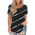thumbnail image 1 of Pompotops Mode Femmes Dentelle Pachwork Imprimé Manches Courtes O-Cou Blouse Tops Décontractés, 1 of 7