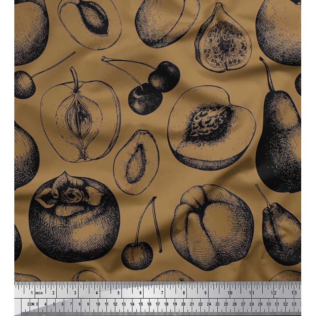 Soimoi polyester Crepe Fabric Mix Fruits Print Fabric by Yard 52 Inch Wide