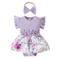 thumbnail image 1 of GPOECD Baby Girls Sleeveless Ribbed Floral Applique Dress Summer Casual Romper with Textured Fabric Sleeveless Rompers for Girls Purple-e,12-18 Months, 1 of 9