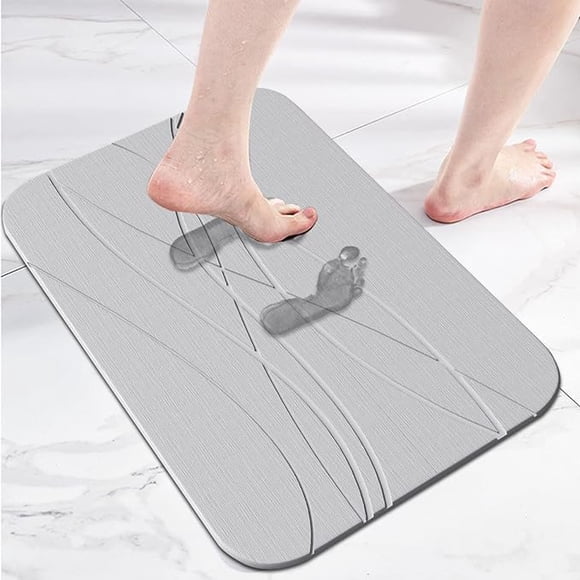 WNOMDY Bath Stone Mats Diatomaceous Earth Bath Mat Fast Water Drying Super Absorbent Diatomite Mat with Non-Slip for Bathroom,Kitchen Absorbent Pad15.35x23.62inch,Light Grey,Hard