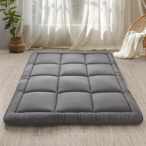WhatsBedding Matelas de Sol Japonais Futon Matelas 3 Pouces Gris Tatami Tapis en Mousse Mémoire Déchiquetée Rembourré Coussin de Couchage, Pliable et Portable Chaise Longue Enroulable Lit de Camping,39"x 80 Pouces