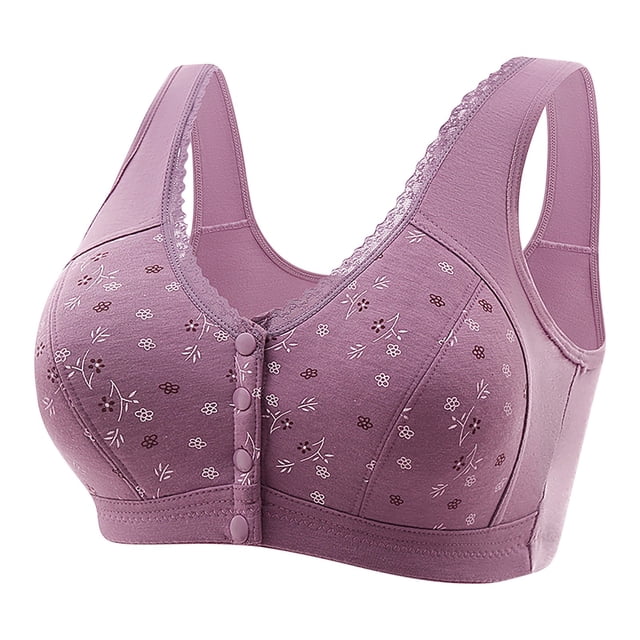 Timegard Wireless Bras for Women Plus Size Front Closure Button Lace Full Support Print Comfort Bralette