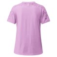 thumbnail image 4 of Birdeem Womens Fashion Summer Round Neck Leisure Short Sleeve Solid Color Lace Stitching Tops, 4 of 5