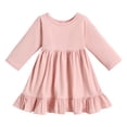 thumbnail image 1 of SXcggal One Robe Unie de Printemps et d'Automne pour Petites Filles, Manches Longues, Col Rond, Jupe Trapèze, Respirante, Mignonne, Décontractée, Robe pour Fille, 1 of 6