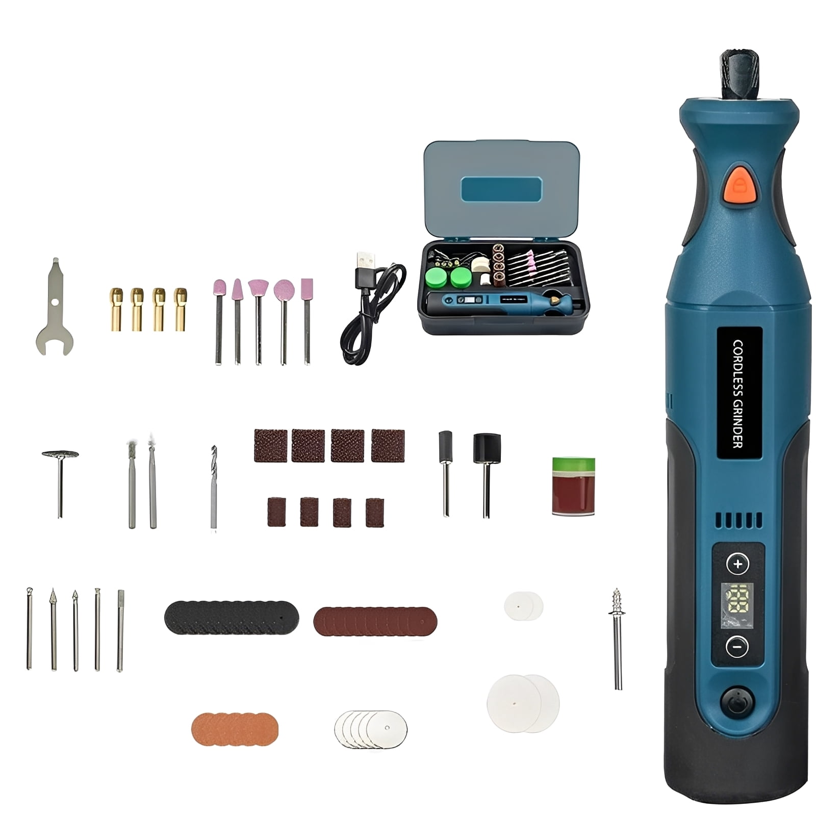 7.4V Cordless Mini Electric Drill Grinder Kit with 1100mAh Battery, 5000-25000RPM 12-Speed Adjustment, 66-Piece Accessories for Grinding/Polishing/Engraving/Drilling/Cutting, USB Rechargeable, Blue &