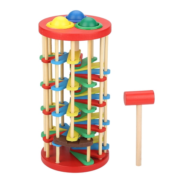 Holz-Ball-Drop-Spielzeug – Turm Mit Rampen, Hammer & 3 Bällen, Montessori Für Kinder Ab 3 Holz-Ball-Drop-Spielzeug – Turm Mit Rampen, Hammer & 3 Bällen, Montessori Für Kinder Ab 3