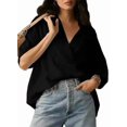 thumbnail image 2 of Blouse Décontractée Habillée pour Femmes Manches Courtes Col en V Chemise de Travail Noire G, 2 of 8