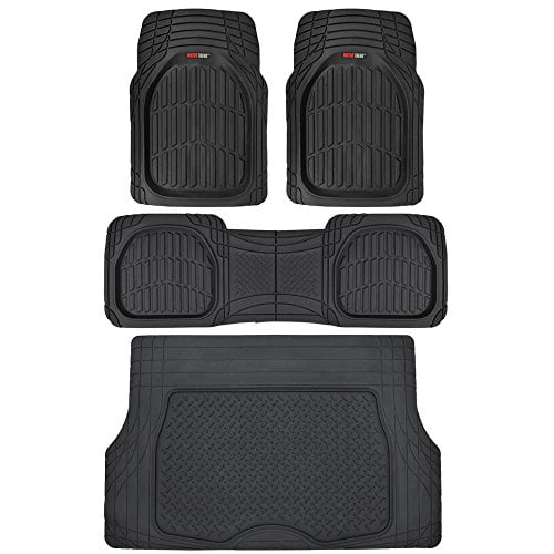 Motor Trend Original FlexTough Black Rubber Car Floor Mats with Cargo Liner - All Weather Automotive Floor Mats, Heavy Duty Trim to Fit Design, Odorless Floor Liners for Cars Truck