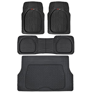 Motor Trend Original FlexTough Black Rubber Car Floor Mats with Cargo Liner - All Weather Automotive Floor Mats, Heavy Duty Trim to Fit Design, Odorless Floor Liners for Cars Truck