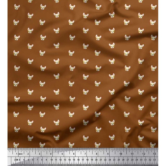 Soimoi polyester Crepe Fabric Puppy Face Dog Printed Fabric 1 Yard 42 Inch Wide
