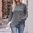 thumbnail image 2 of Pompotops Women's Solid Round Neck Stripe Brushed Bottom Solid Button T-shirt Top Clearance, 2 of 7