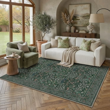 BERTHMEER 5'x7' Area Rugs for Living Room Bedroom Dining Room Farmhouse Dorm Office Floral Traditional Washable Oriental Vintage Rugs Carpets, Green