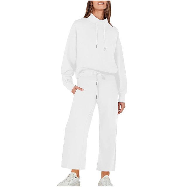 Timegard Ensembles 2 Pcs pour Femmes, Chandail à Col Roulé Surdimensionné à Manches Longues, Hauts à Enfiler, Pantalon à Jambe Grand à Cordon avec Poches