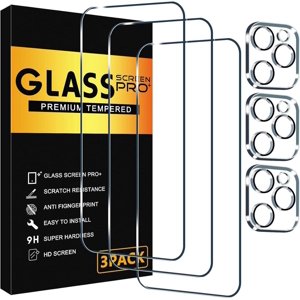 3 Pack Screen Protector for iPhone 16 Pro Max with 3 Pack Camera Lens Tempered Glass Protector, 6.9 Inch HD Clear Glass Film 9H Hardness Full Coverage, Scratch Resistent, No Air Bubbles