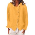 thumbnail image 2 of RXIRUCGD Chemise à Manches Longues en Coton et Lin pour Femme, Chemise à Col Rond Unie à la Mode, Chemise/chemise à Manches Longues à Col Rond pour Femme, Orange, Taille : TG, 2 of 6