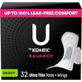thumbnail image 1 of U by Kotex Balance Ultra Thin Pads with Wings, Heavy Absorbency, 32 Count, 1 of 8