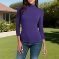 thumbnail image 2 of Women's Mock Neck Shirt 2025 - 3/4 Sleeve Slim Fit | Basic Layering Tee, 2 of 9