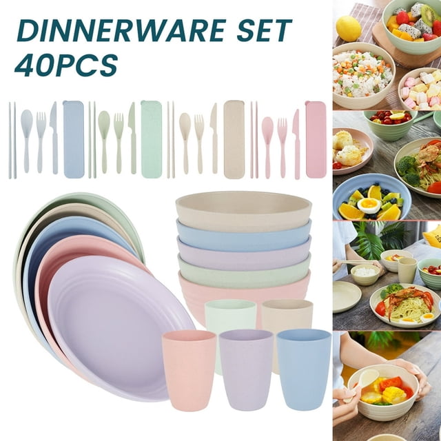 Wheat Straw Dinner Set Unbreakable Tableware Set Dishwasher and Microwave Safe Eco-Friendly Reusable Dinner Dessert Plates Bowls Mugs