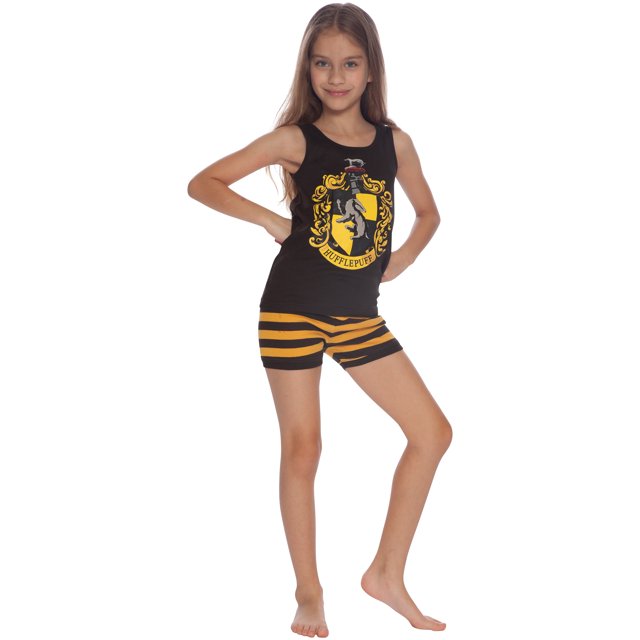 HARRY POTTER Hufflepuff House Crest Cotton Tank Short Pajama 2pc Set, Hufflepuff, 14