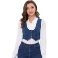 thumbnail image 1 of INSPIRE CHIC Women's Denim Button Up Vintage Sleeveless Jean Crop Racerback Vest Mid-Blue S, 1 of 5